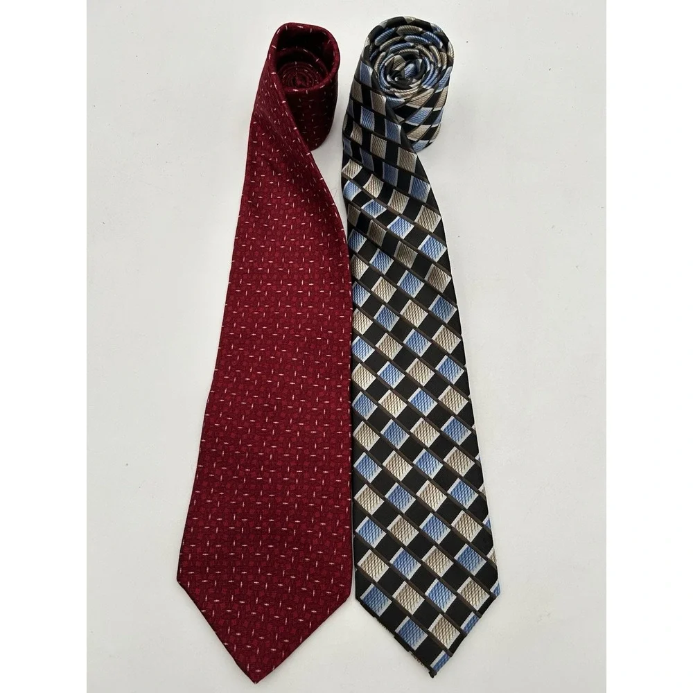 Alexander Julian Colours Blue Geometric &‎ Red Hot Necktie Lot of 2